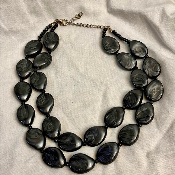 Chunky Double Strand Gunmetal Gray Marbled Pearlescent Choker Goth Necklace 18” - Picture 8 of 10